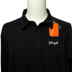 YoungLA Shirt Men XL Black Polo Long Sleeve Thick Heavy Duty Model 517 New